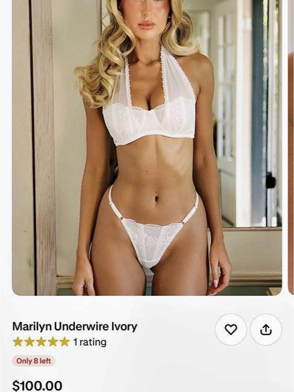 Kat the Label Marilyn Underwire Ivory / Marilyn Thong Ivory Lace Panty Small